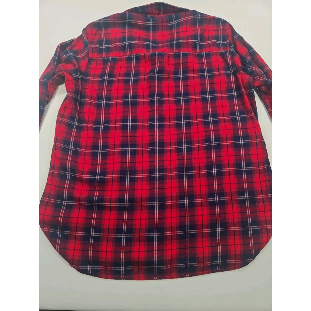 Jach's Girlfriend Cozy Flannel Shirt Red Plaid Long Sleeve Sz L Hand Pockets - Picture 8 of 8